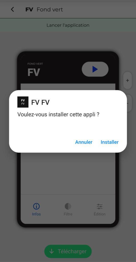Fenêtre d'installation Android